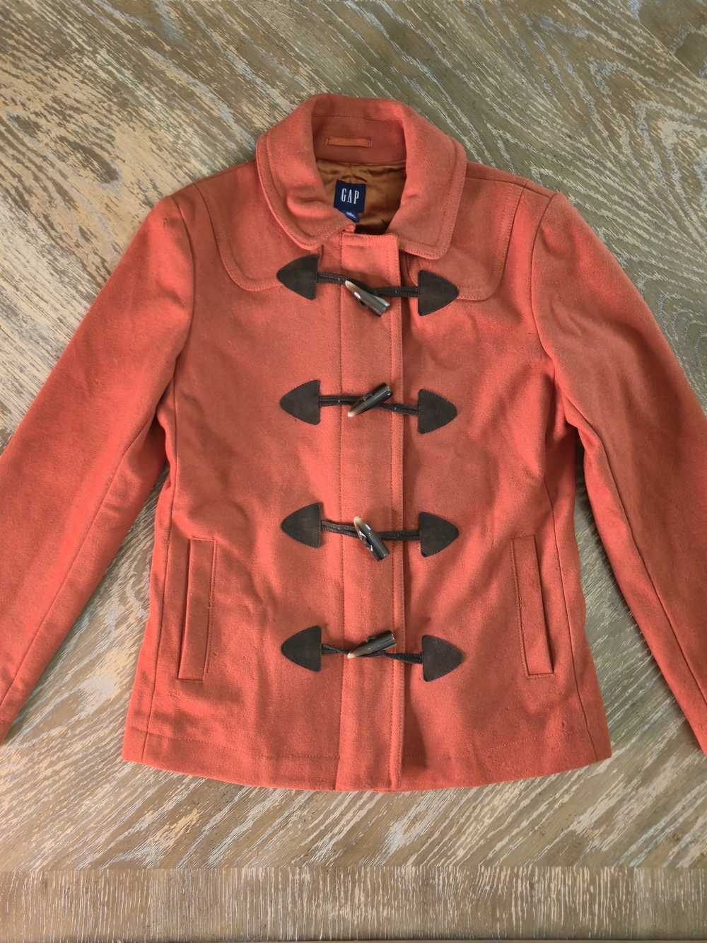 Vintage GAP Wool Blend Toggle Coat Women’s XS Burnt Orange Rust Duffle Jacket